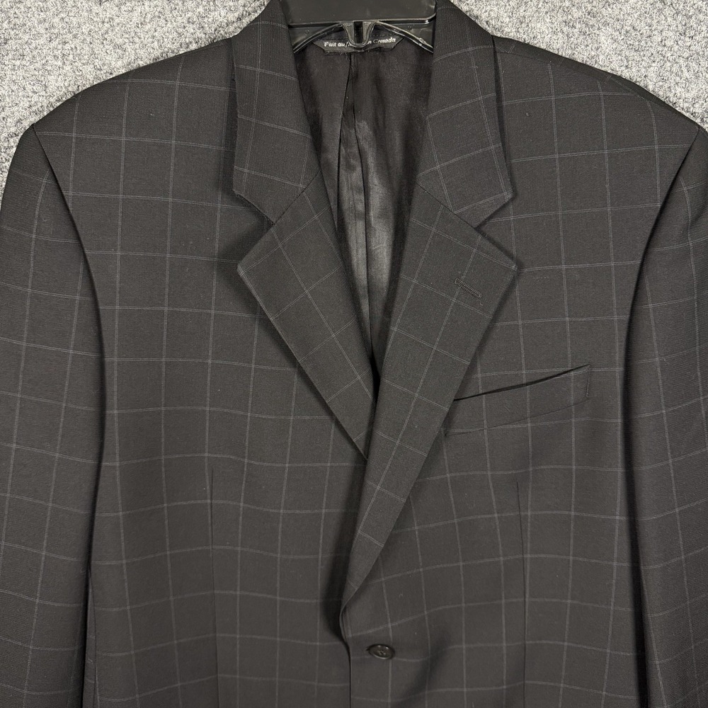 Paul Dione 43L Black Windowpane Wool Lee CT Mens Blazer Suit Jacket
